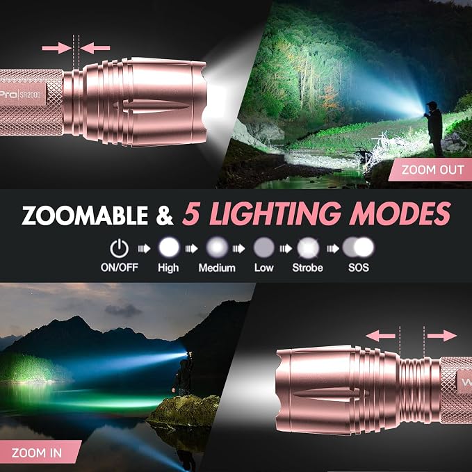 WdtPro LED Flashlight High Lumens SR2000 Pro, 2 Pack Brighter Tactical - Image 3