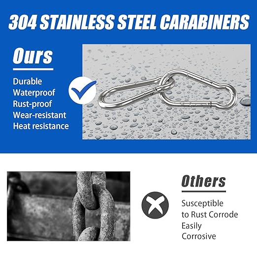 Large Carabiner Clip Hooks, 304 Stainless Steel Spring Snap Hook Fits Camping - Image 2