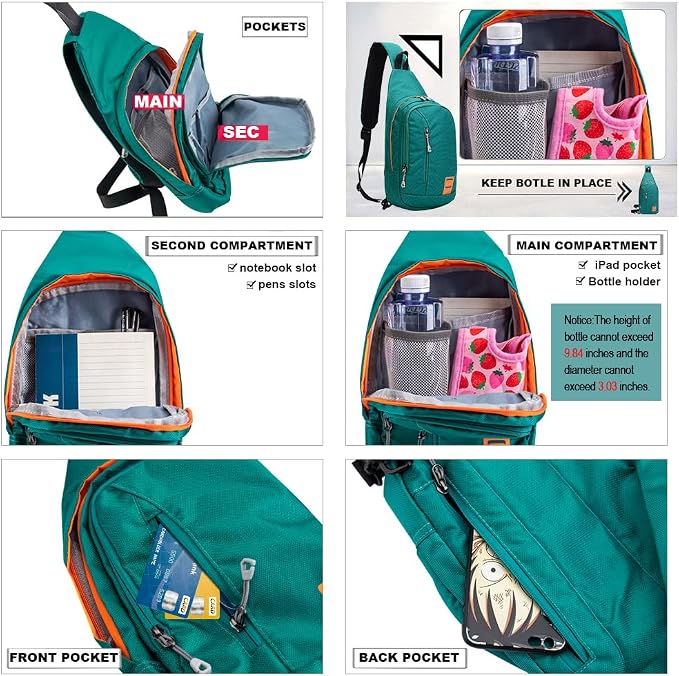 Peicees Small Sling Backpack Waterproof Unisex Shoulder Bag Chest Crossbody - Image 2