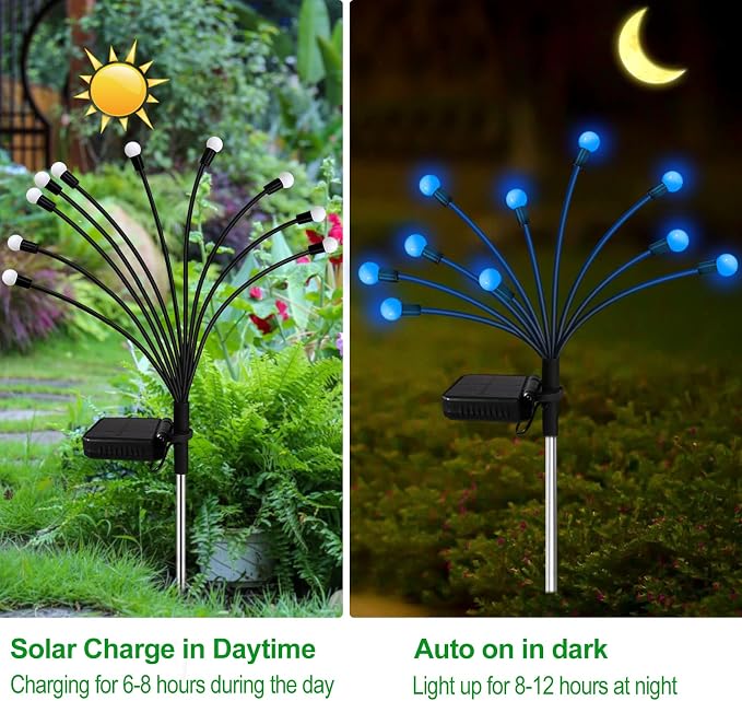 Kohlrabi Solar Garden Lights Outdoor, 10 Pack 80 LED Blue Firefly Lights - Image 3