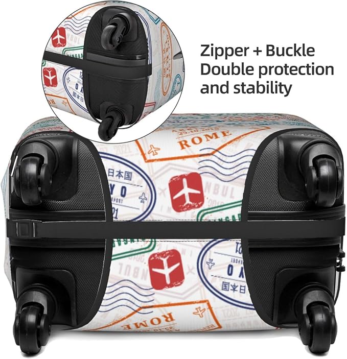 Luggage Cover with World City Stamps & Airplane Pattern, Suitcase Protector - Image 4