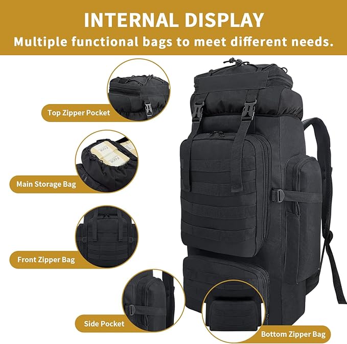 80L Hiking Backpack Men Camping Backpack, Waterproof MOLLE Military Tactical - Image 6