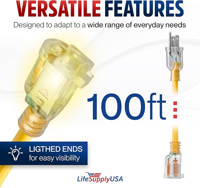 100ft Outdoor/Indoor Extension Cord 10/3 Gauge Ultra Heavy Duty 3 Prong SJTW - Image 6