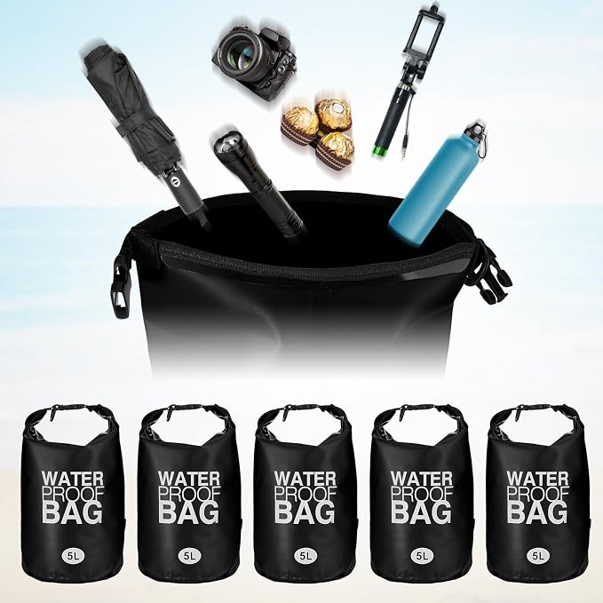 Jexine 10 Pack Dry Bag Waterproof, 5L Ultralight Dry Sacks Roll Top Storage Bag - Image 6