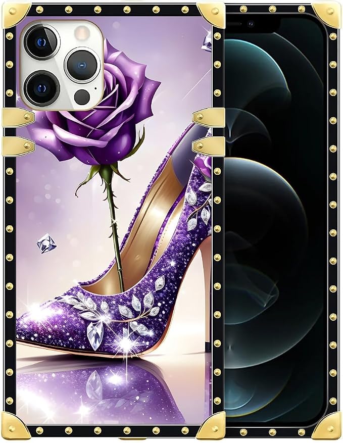 Compatible with iPhone 12 Pro Max Case, High Heeled Purple Diamond Rose Luxury by Unknown