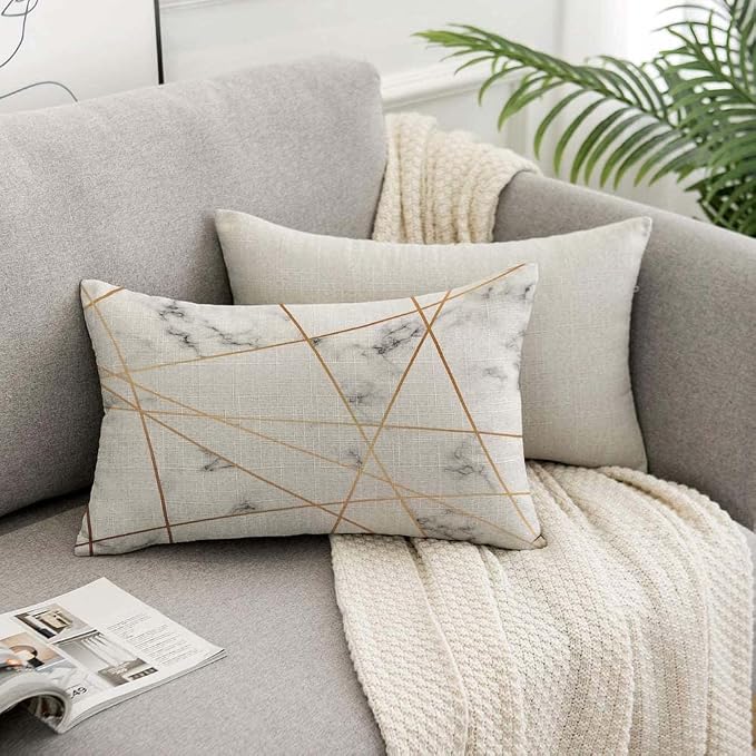 TKS MITLAN Golden Gray Marble Pillow Covers 12x20 Inch Stone Block Geometric - Image 7