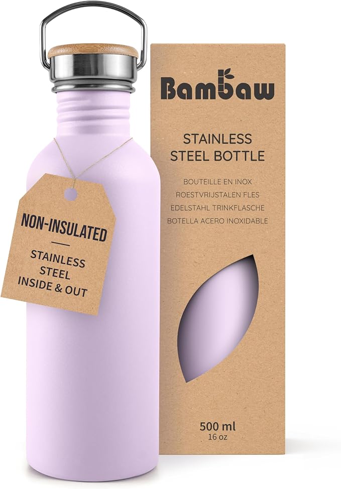 Bambaw Metal Water Bottle 16 oz, Lavender Water Bottle by Bambaw