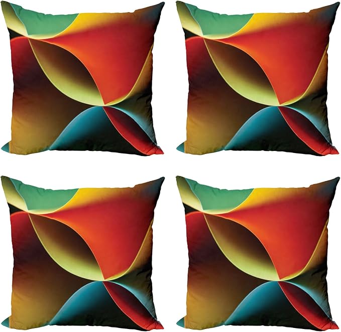 Ambesonne Abstract Throw Pillow Cushion Case Pack of 4, Graphic Curvy Design by Ambesonne