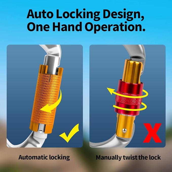 FVW Auto Locking Rock Climbing Carabiner Clips, Professional 25KN Heavy Duty - Image 3