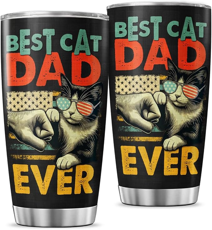 Best Cat Dad Ever 20oz Tumbler, Funny Fist Bump Design, Insulated Stainless by JENOIS