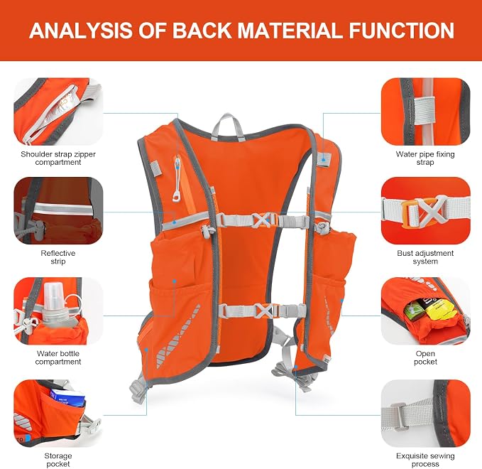INOXTO Running Hydration Vest Backpack, Lightweight Insulated Pack - Image 3