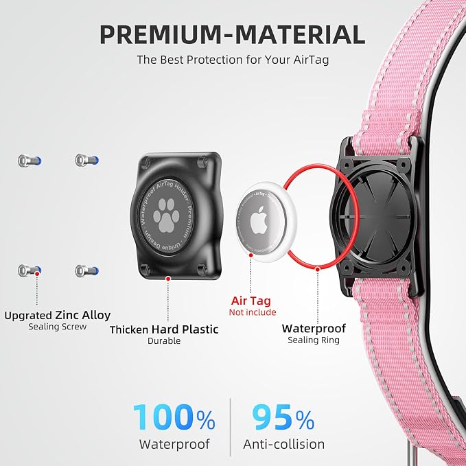 AirTag Dog Collar, IP68 Waterproof Air Tag Dog Collar Holder, Reflective - Image 3
