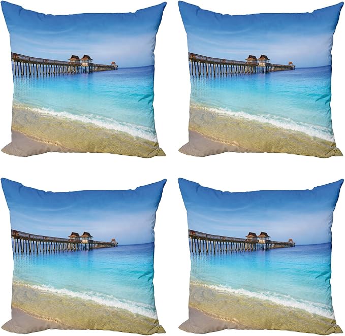 Ambesonne Dock Decorative Throw Pillow Case Pack of 4, Naples Pier Paradise by Ambesonne