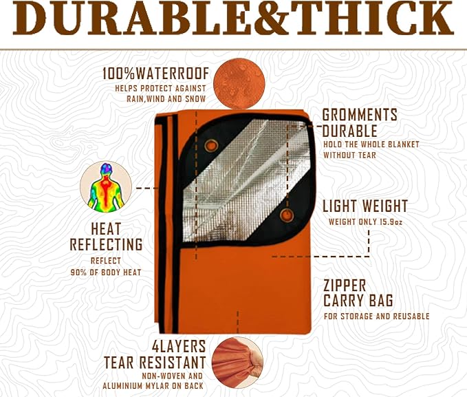 Heavy Duty Survival Blanket -Multifunctional Reflective Tarp Thermal Blanket - Image 3