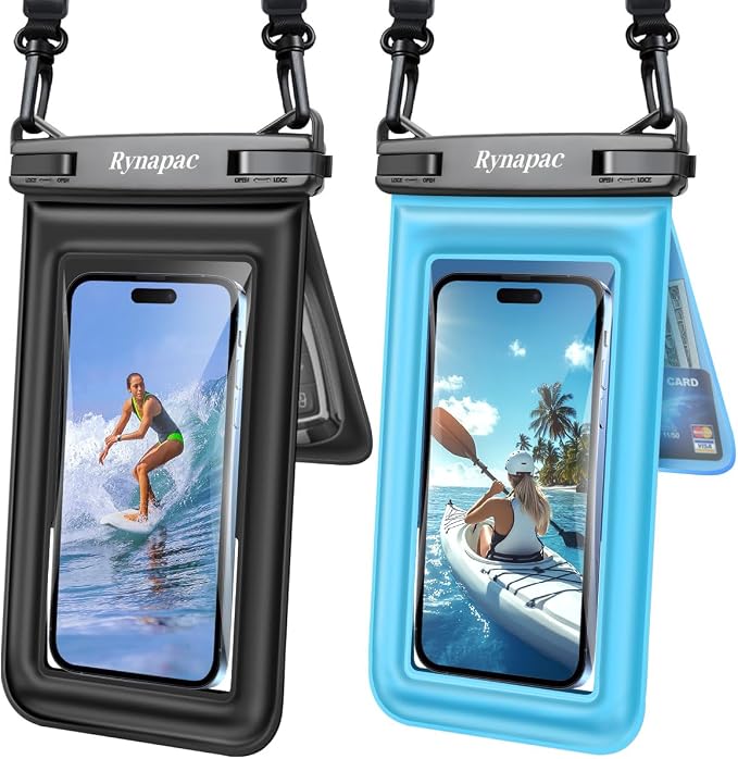 Floating Waterproof Phone Pouch 2 Pack, IPX8 Double Space Waterproof Phone Case by Rynapac