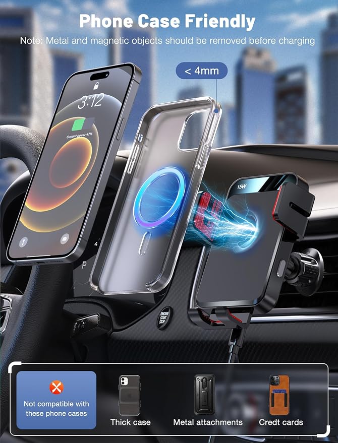 Wireless Car Charger, MOKPR Auto-Clamping Car Mount 15W/10W/7.5W Fast Charging - Image 4