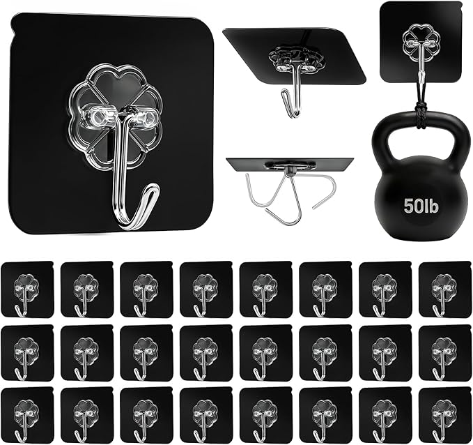 DDMY Adhesive Hooks for Hanging Heavy Duty 2026 Upgraded Black 24 Pack Sticky by DDMY