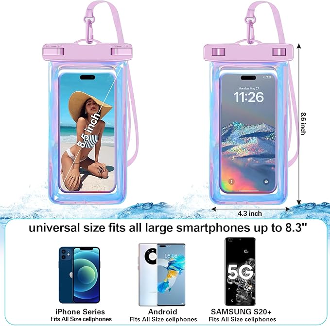 Up to 8.3" 4 Pack Iridescence Universal Waterproof Phone Pouch, Large Phone - Image 2