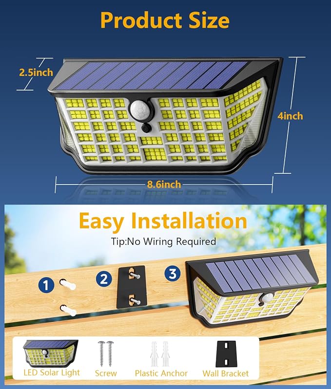 WdtPro Solar Lights Outdoor Waterproof, 300° Angle & 3 Lighting Modes Motion - Image 7