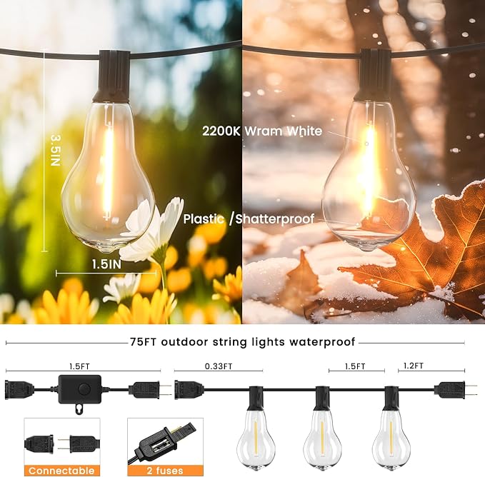 String Lights for Outside, 75FT Patio Lights - Image 6