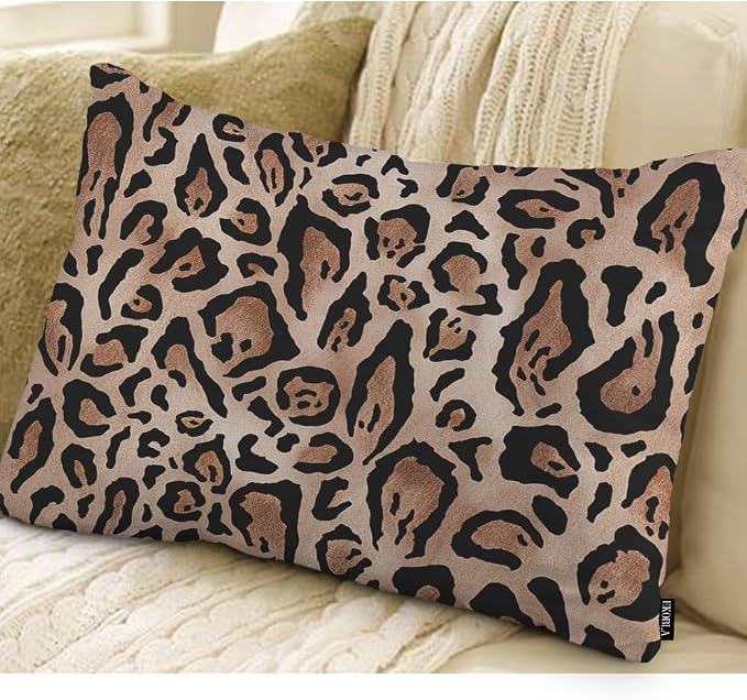 EKOBLA 12"x20" Throw Pillow Cover Leopard Skin Real Jaguar Print Abstract Brown - Image 2