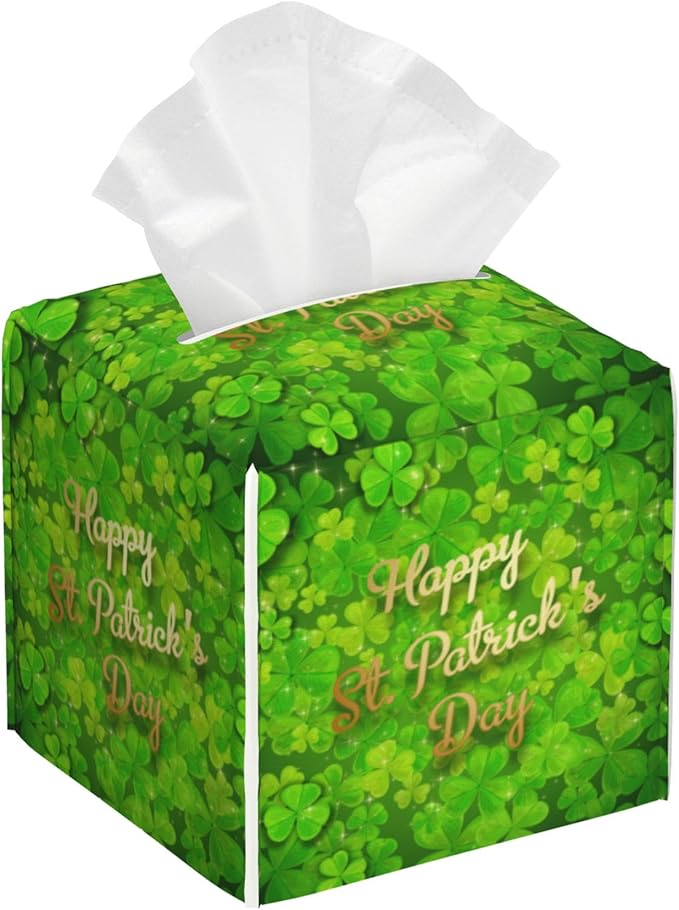 Tissue Box Cover Square, Happy St.Patrick's Day Tissue Box Holder Waterproof by Unknown