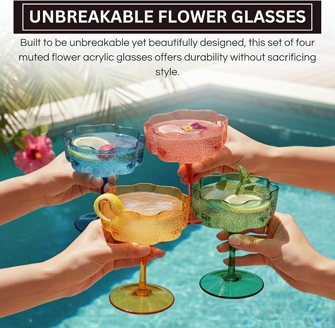 Khen Shatterproof Acrylic Flower Wavy Vintage Art Deco Martini, Champagne & - Image 3