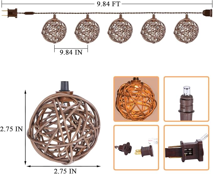 Vigdur Rattan Ball String Lights, Boho Lantern String Lights - Image 3