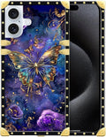 Compatible with iPhone 16 Case, Glistening Golden Butterfly Vibrant Purple Blue by Unknown