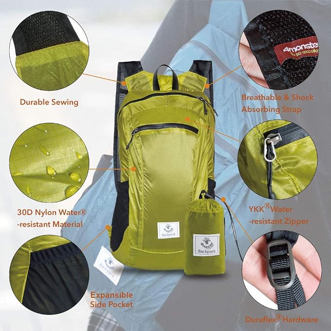 4Monster Hiking Daypack, Water Resistant Lightweight Packable Backpack - Image 2