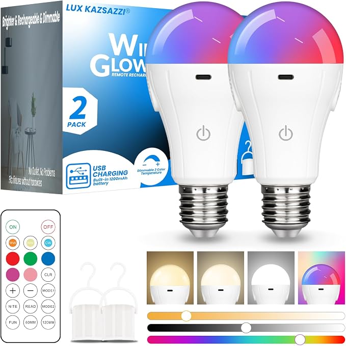 RGB WirelessGlow Rechargeable Light Bulbs by LUXKAZSAZZI