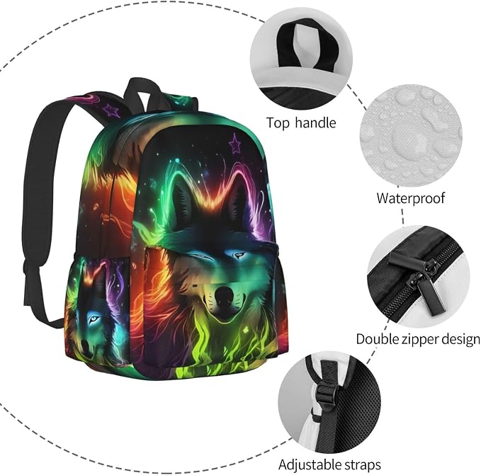 cfpolar 17 Inch Backpack Galaxy Colorful Wolf Laptop Bag Shoulder Bag School - Image 5