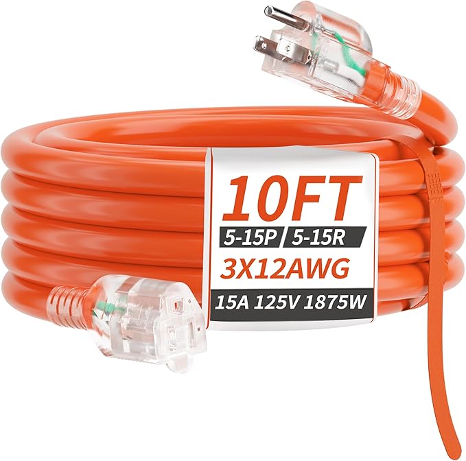 PlugSaf 10 FT 12/3 Gauge Extension Cord Outdoor by PlugSaf