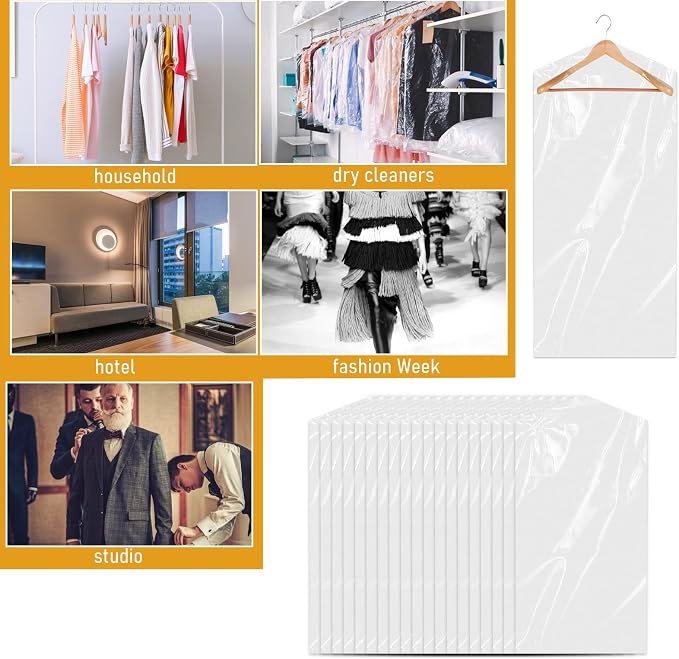 20 Pack Clear Clothes Covers 23.6x47.2 inch Plastic Garment Bags Dry Cleaner - Image 4