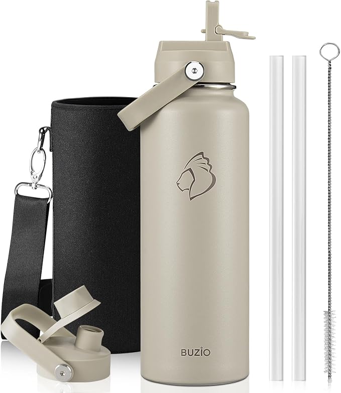 BUZIO 40 oz Water Bottle Insulated, Triple Wall Vacuum Stainless Steel Flask by BUZIO
