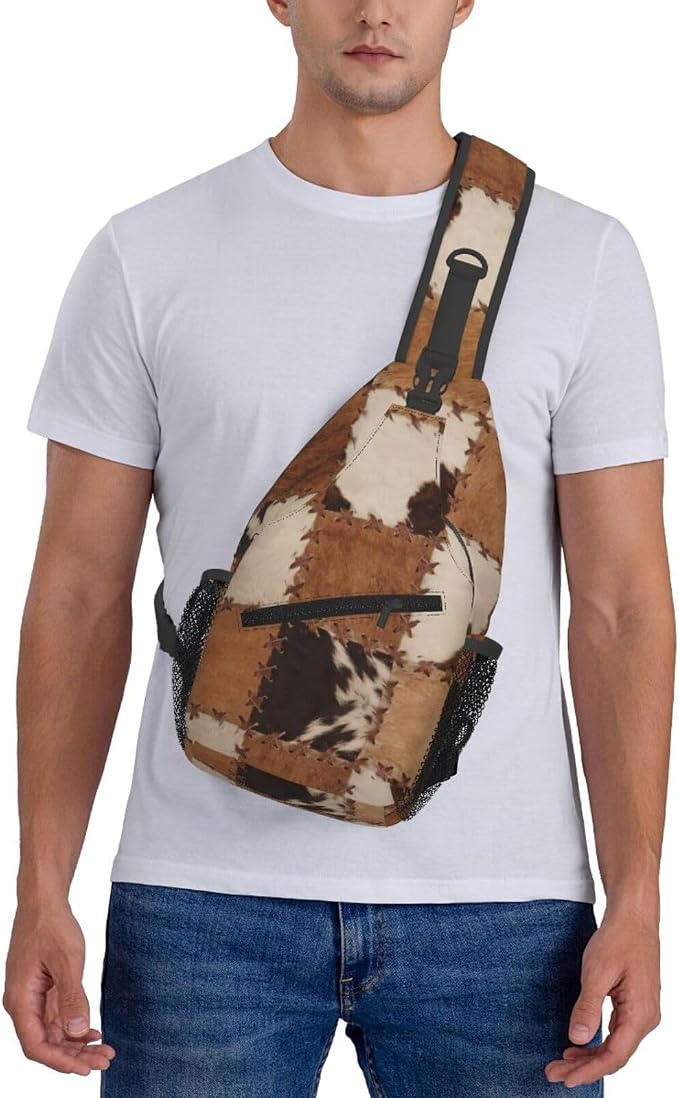 Cow Print Crossbody Sling Bags for Women Men Abstract Leather Texture Closeup - Image 6