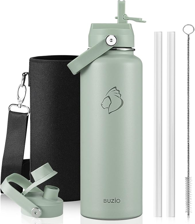 BUZIO 40 oz Water Bottle Insulated, Triple Wall Vacuum Stainless Steel Flask by BUZIO