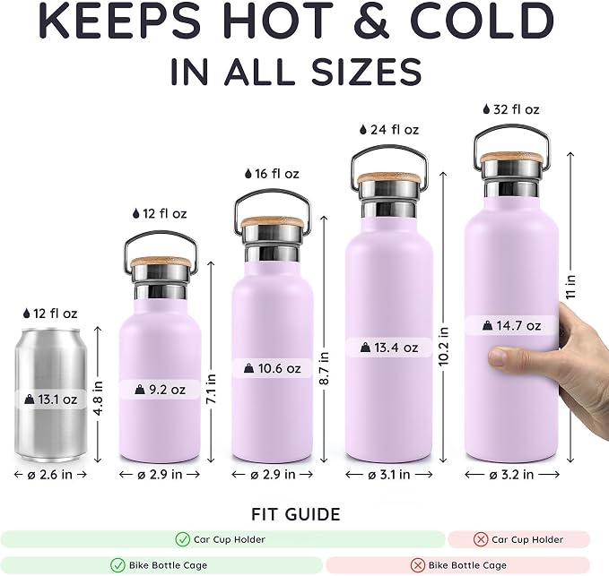 Bambaw 12 oz Insulated Water Bottle, Stainless Steel Water Bottle - Image 5