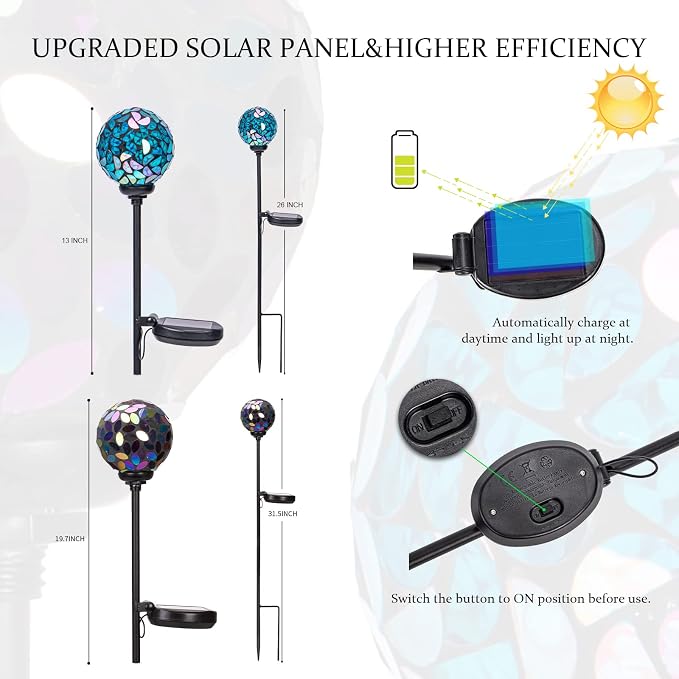 VCUTEKA Solar Garden Decorative Lights Outdoor, Mosaic Solar Light Waterproof - Image 5