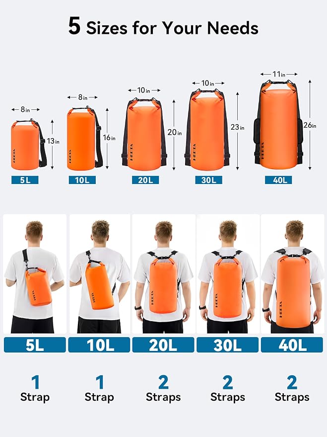 HEETA Waterproof Dry Bag for Women Men, 5L/10L/20L/30L/40L Roll Top Lightweight - Image 2