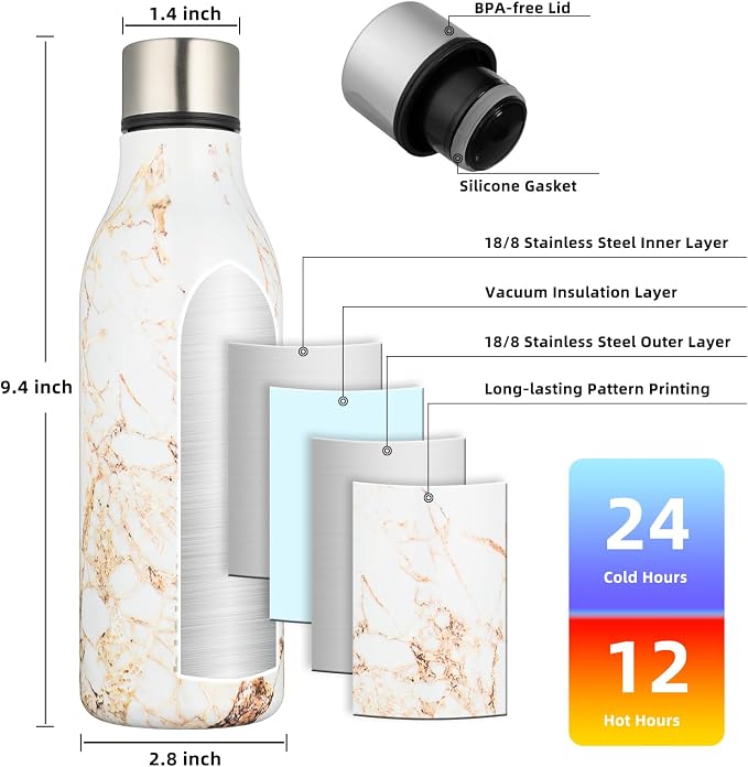 BJPKPK Insulated Water Bottles, 18 oz Stainless Steel Metal Water Bottle - Image 3