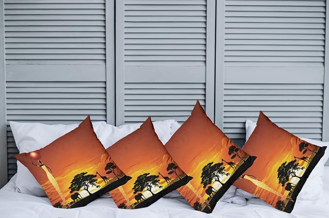 Ambesonne Elephant Throw Pillow Cushion Case Pack of 4, Woman and Wild Landscape - Image 2