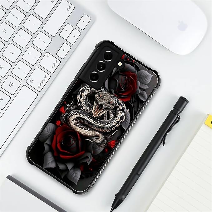 for Samsung Galaxy S21 FE Case, Entwined Rose Snake Pattern Graphic Design Girl - Image 7