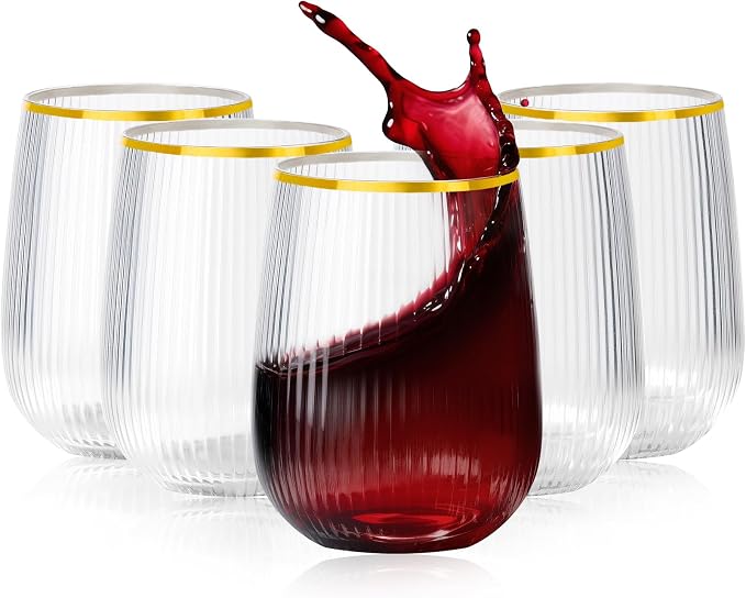 Lueumxc 36 Pack Plastic Wine Glasses, 15Oz Gold Rim Origami Disposable Wine by Lueumxc