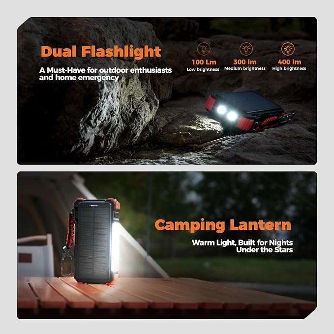 BLAVOR Solar Power Bank 20000mAh Built-in Cables, Wireless Charger - Image 5