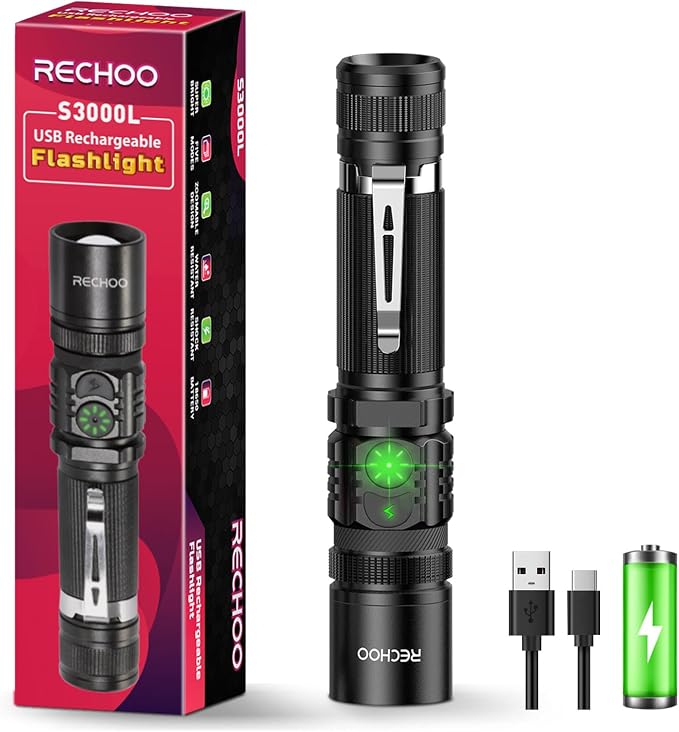 RECHOO Flashlight Rechargeable High Lumens, Dual Switch Rechargeable LED by RECHOO
