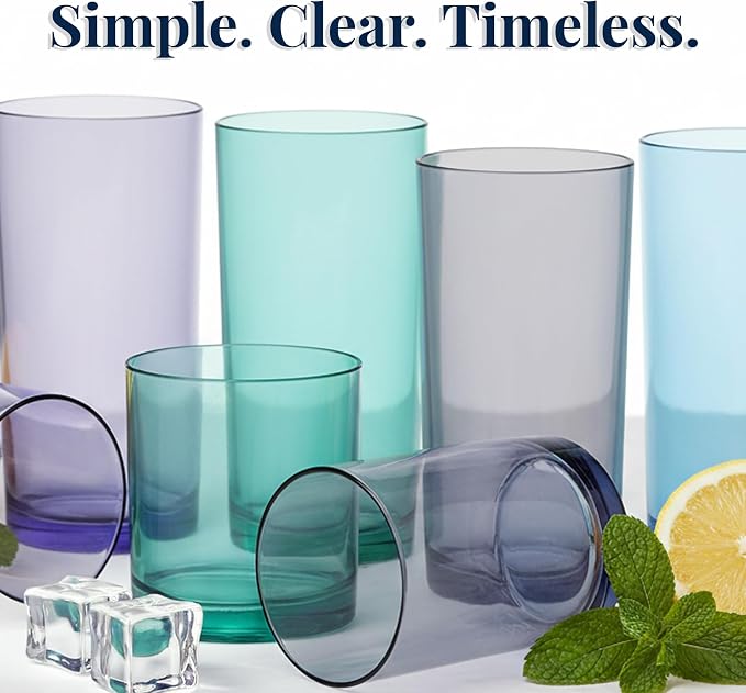 US Acrylic Classic Plastic Reusable Drinking Glasses 12oz Rocks & 16oz Water - Image 6