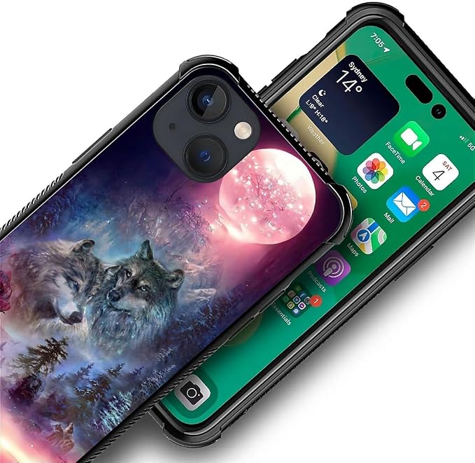 for iPhone 14 Plus Case, Star Two Wolfs Howling Pattern Graphic Design Girl Boy - Image 5