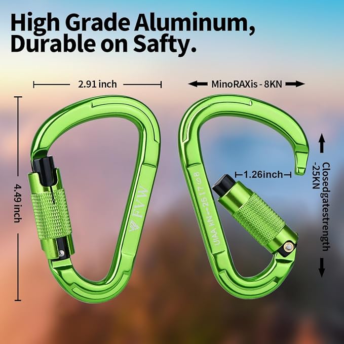 FVW Auto Locking Rock Climbing Carabiner Clips, Professional 25KN Heavy Duty - Image 2