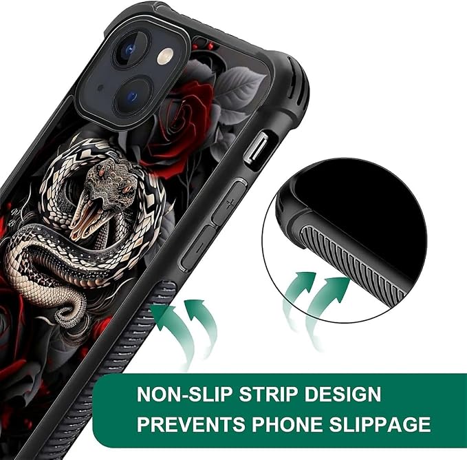 for iPhone 15 Case, Entwined Rose Snake Pattern Graphic Design Girl Boy Soft - Image 6
